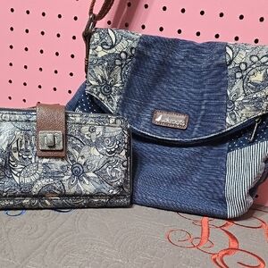 Sakroots Blue and Brown Wallet with Textured Pattern